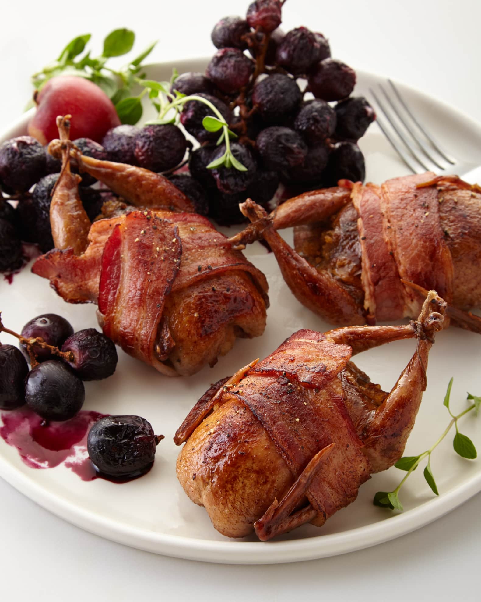 Bacon-Wrapped Stuffed Quail, For 8 People
