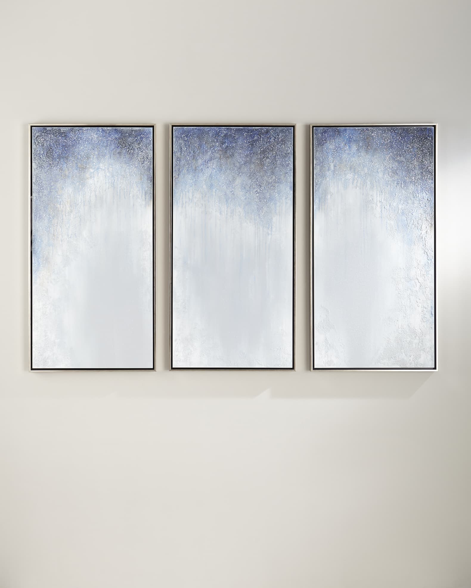 Triptych Colors in Blue Hand-Painted Art on Canvas