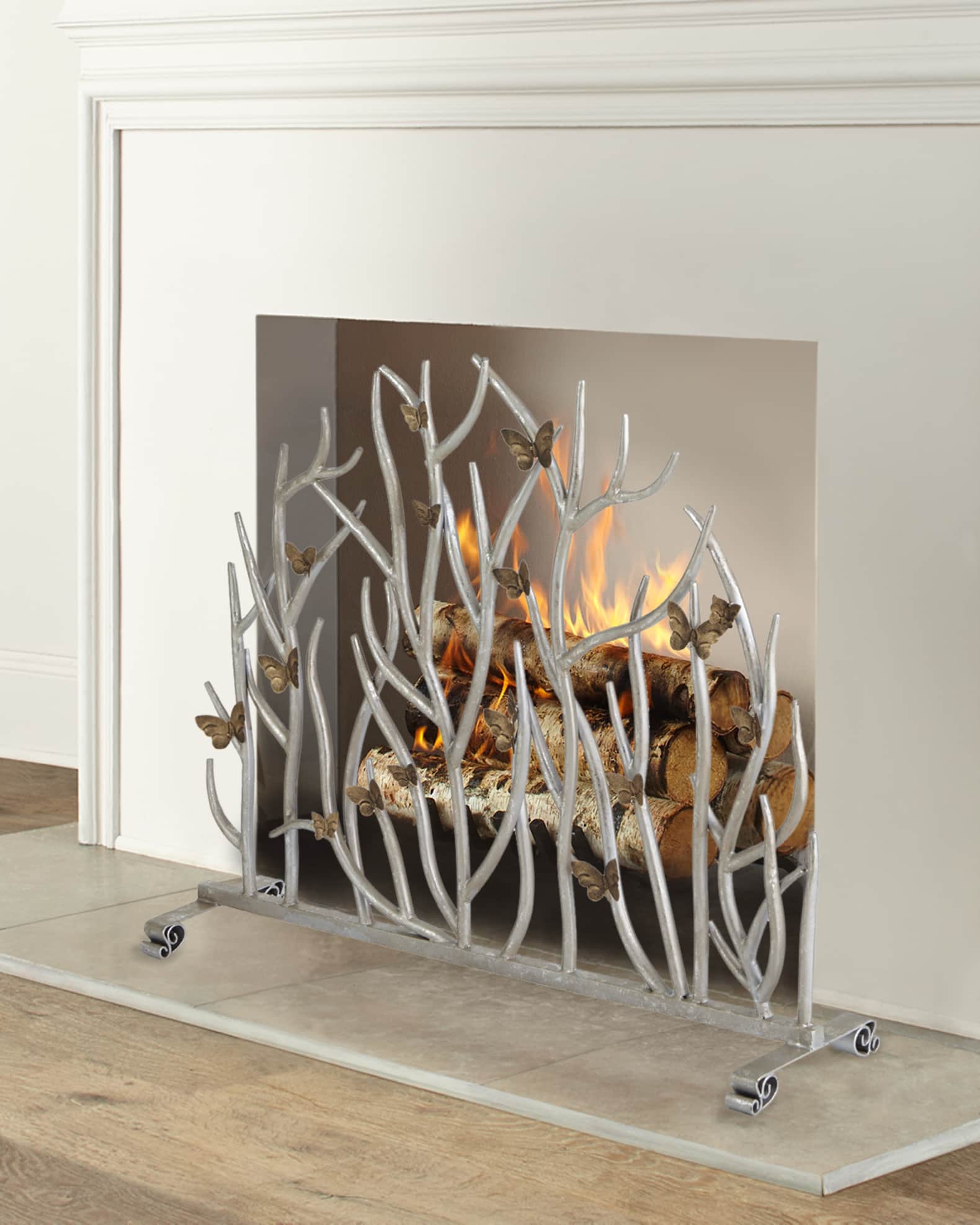 Twig Fireplace Screen with Golden Butterflies