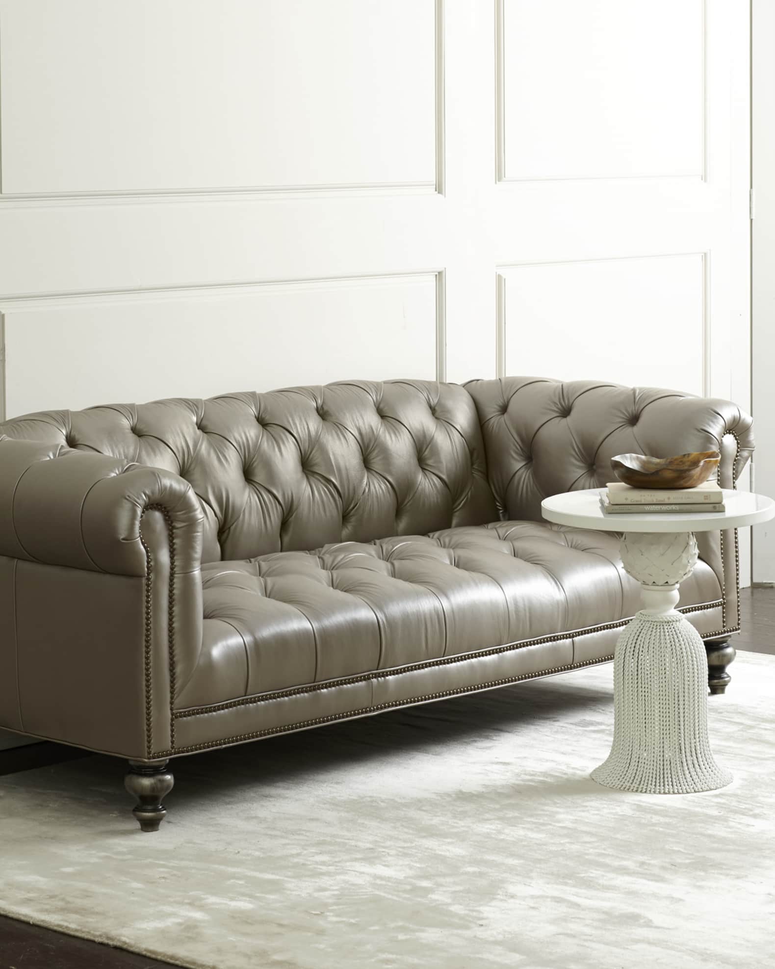 Old Hickory Tannery Morgan Gray Chesterfield Leather Sofa