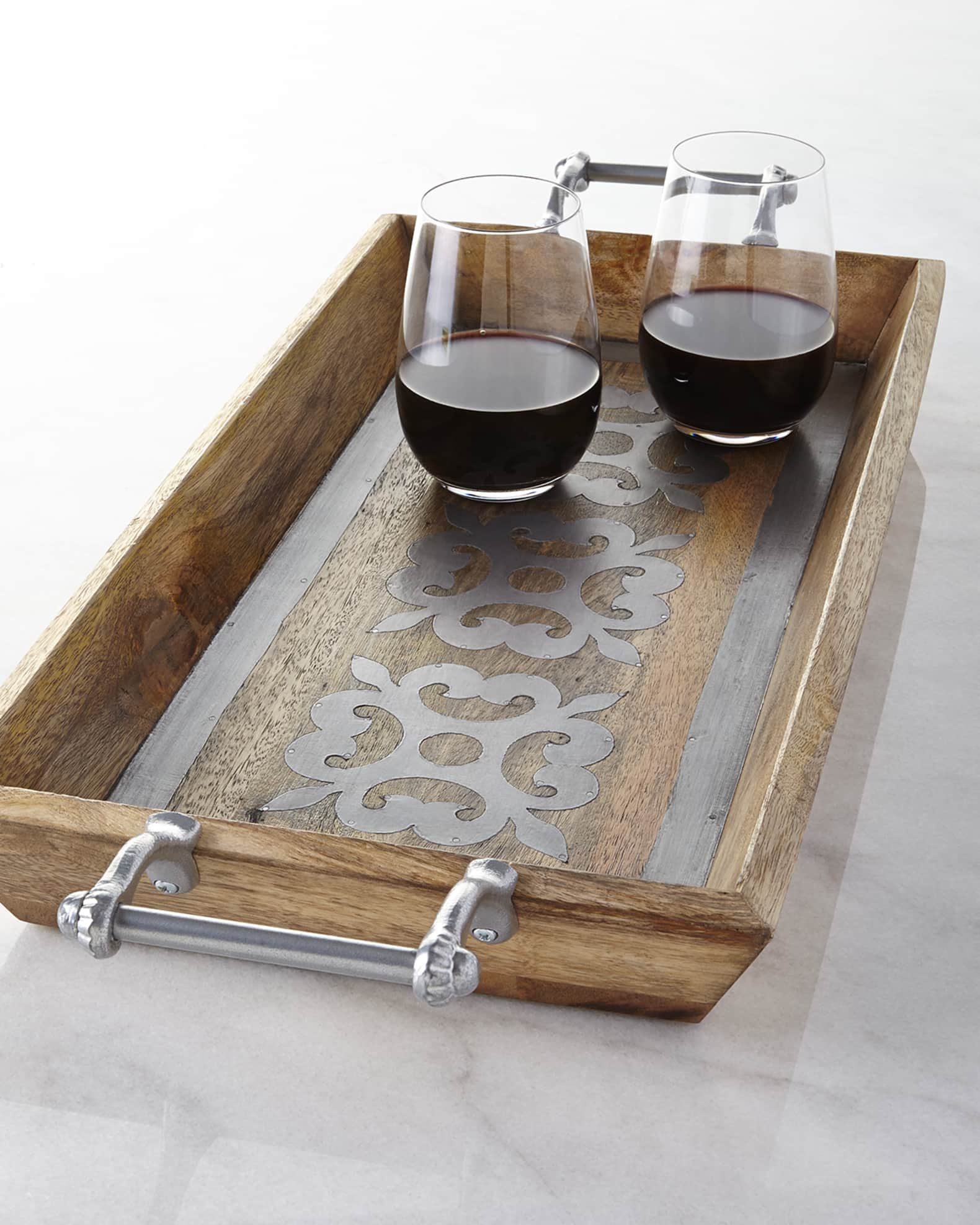G G Collection Wood Tray with Metal Inlay