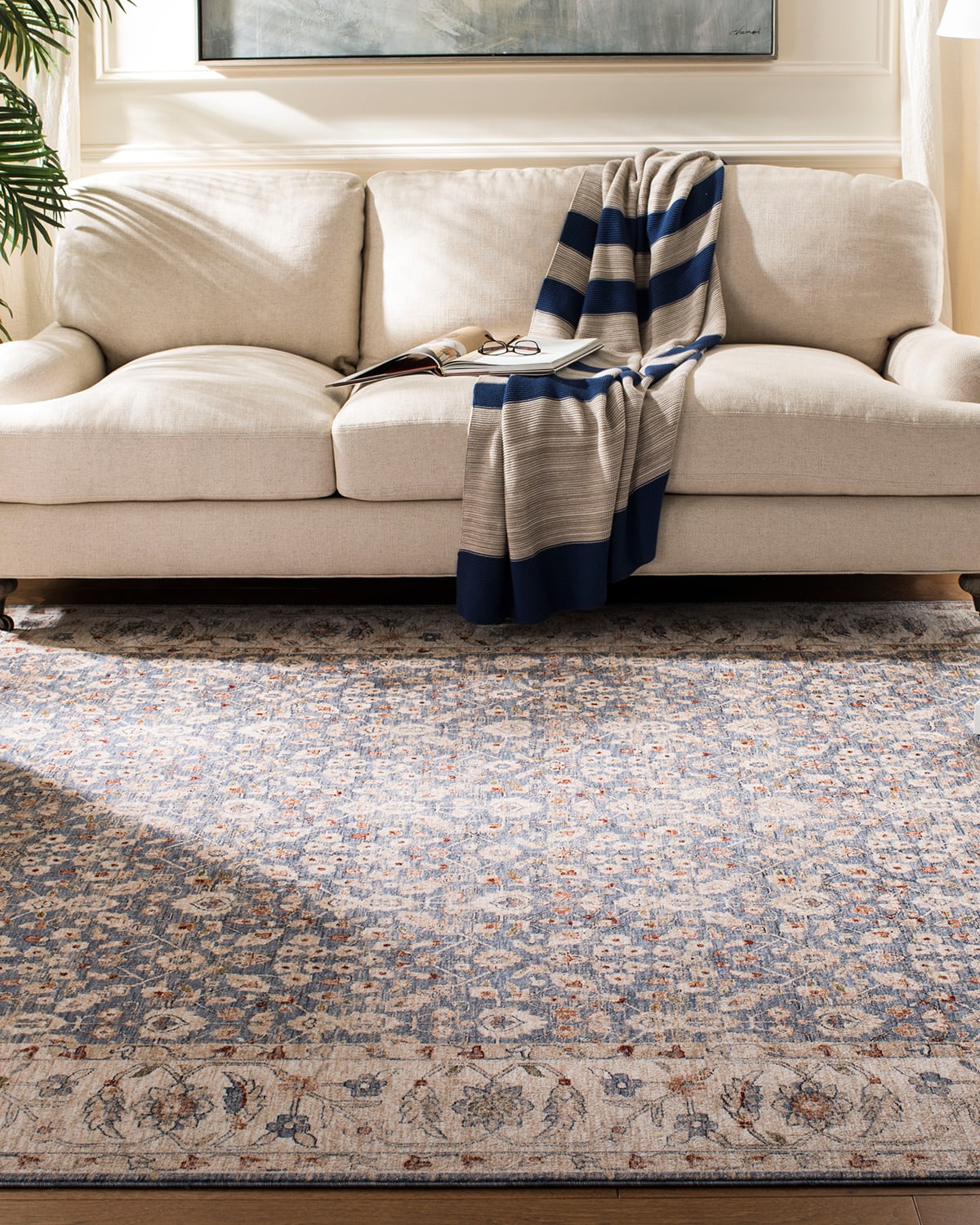 Helena Ivory/Blue Power-Loomed Rug, 5' x 8'
