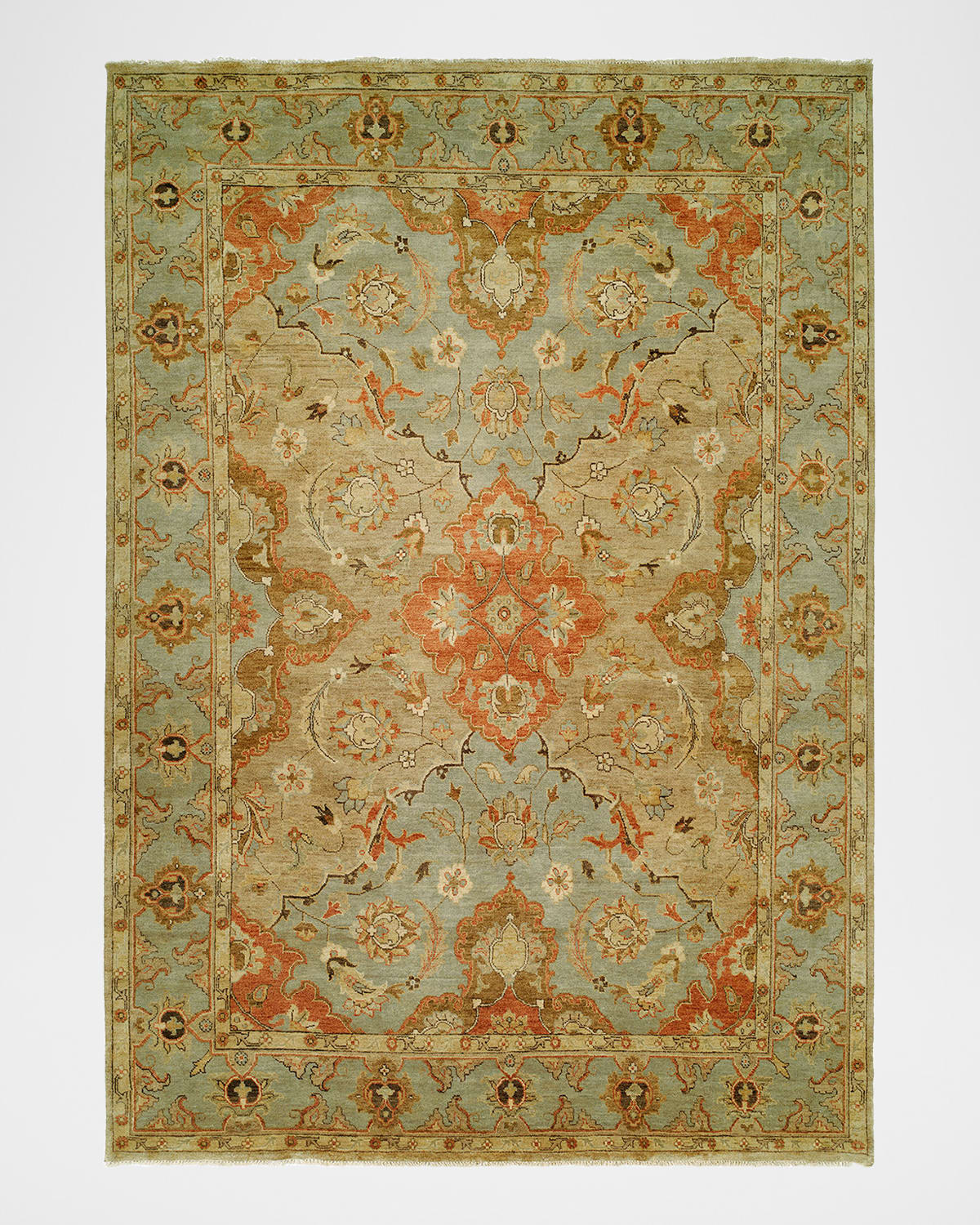 Damask on Blue Oushak Rug, 8' x 10'