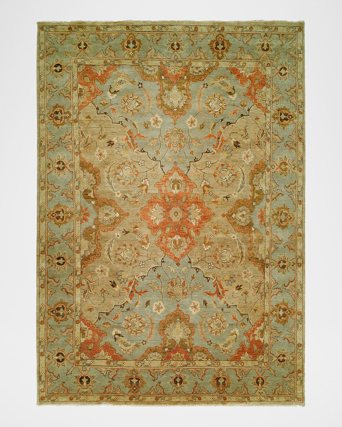 Damask on Blue Oushak Rug, 10' x 14'