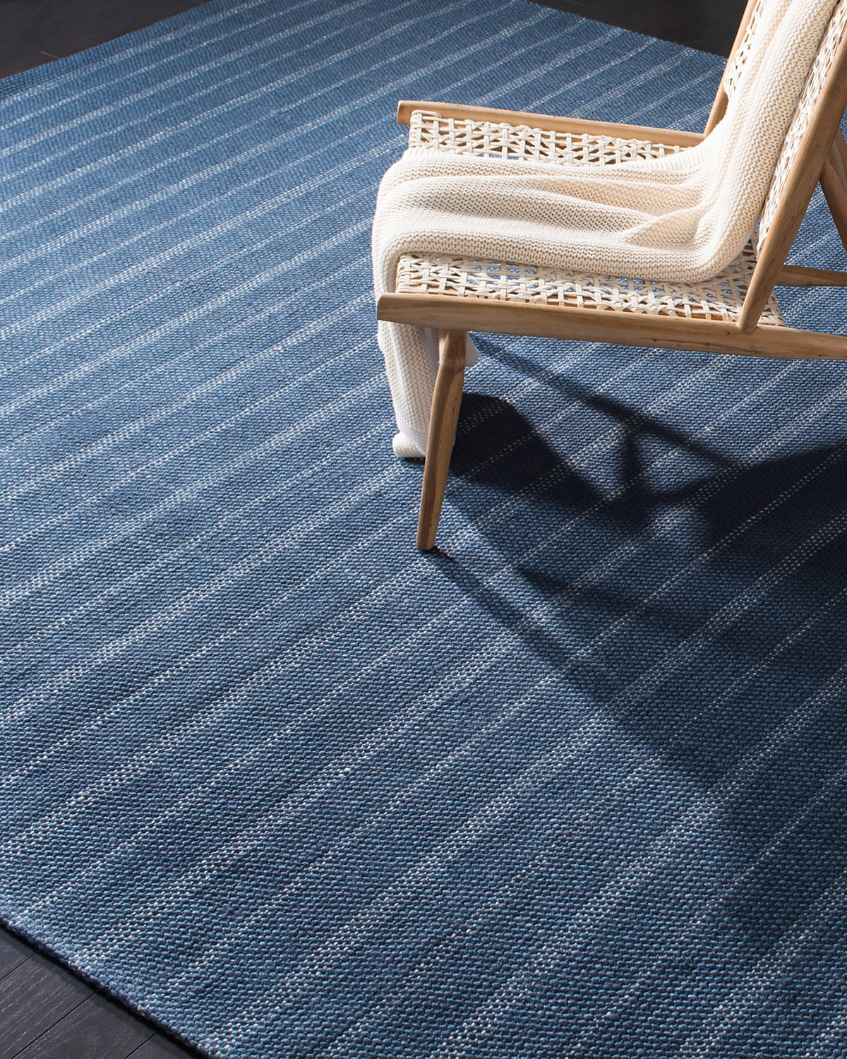 Miles Navy Stripe Flat Weave Rug, 9' x 12'