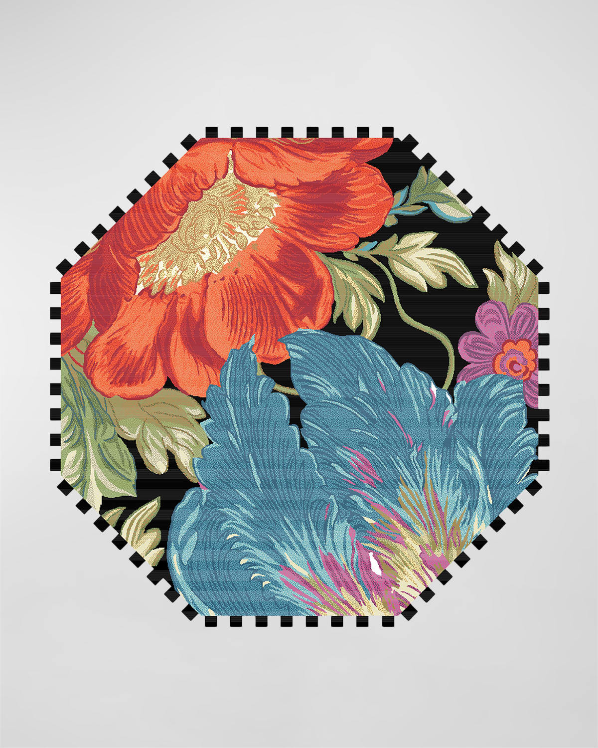 Flower Market Reflections Rug, Black - 6' Octagon