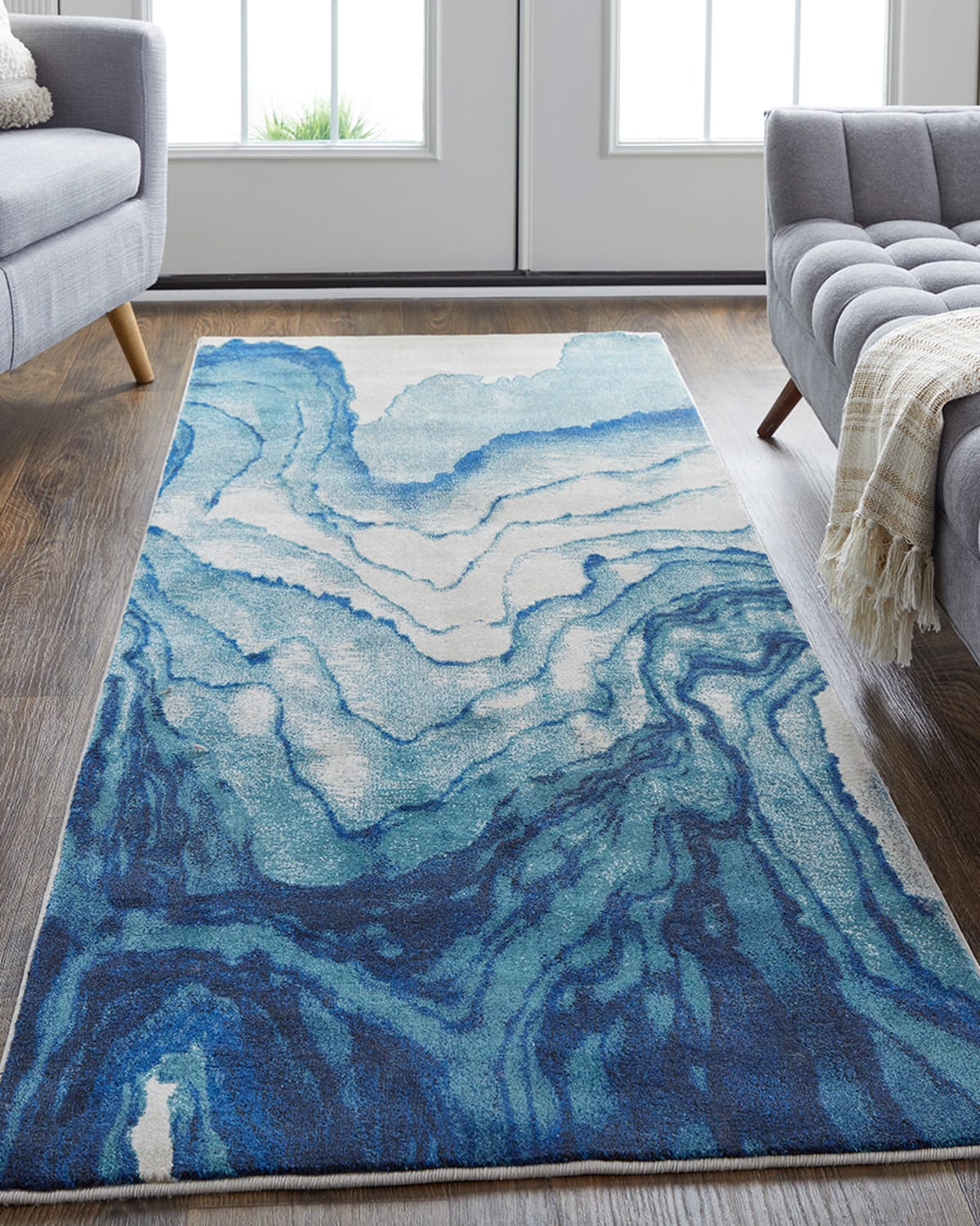 Omari Contemporary Watercolor Rug, 8' Round