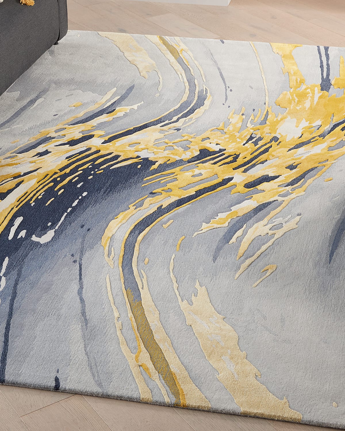 Abstract Gold Hand-Tufted Rug, 9' x 12'