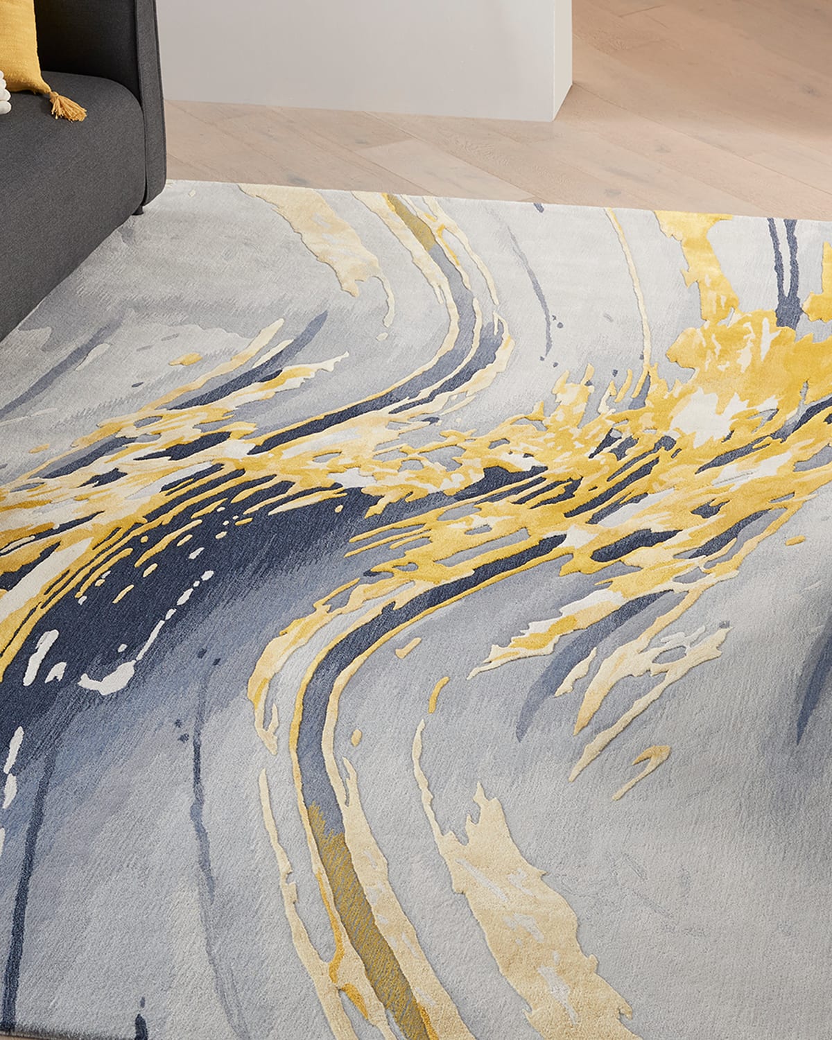 Abstract Gold Hand-Tufted Rug, 10' x 14'