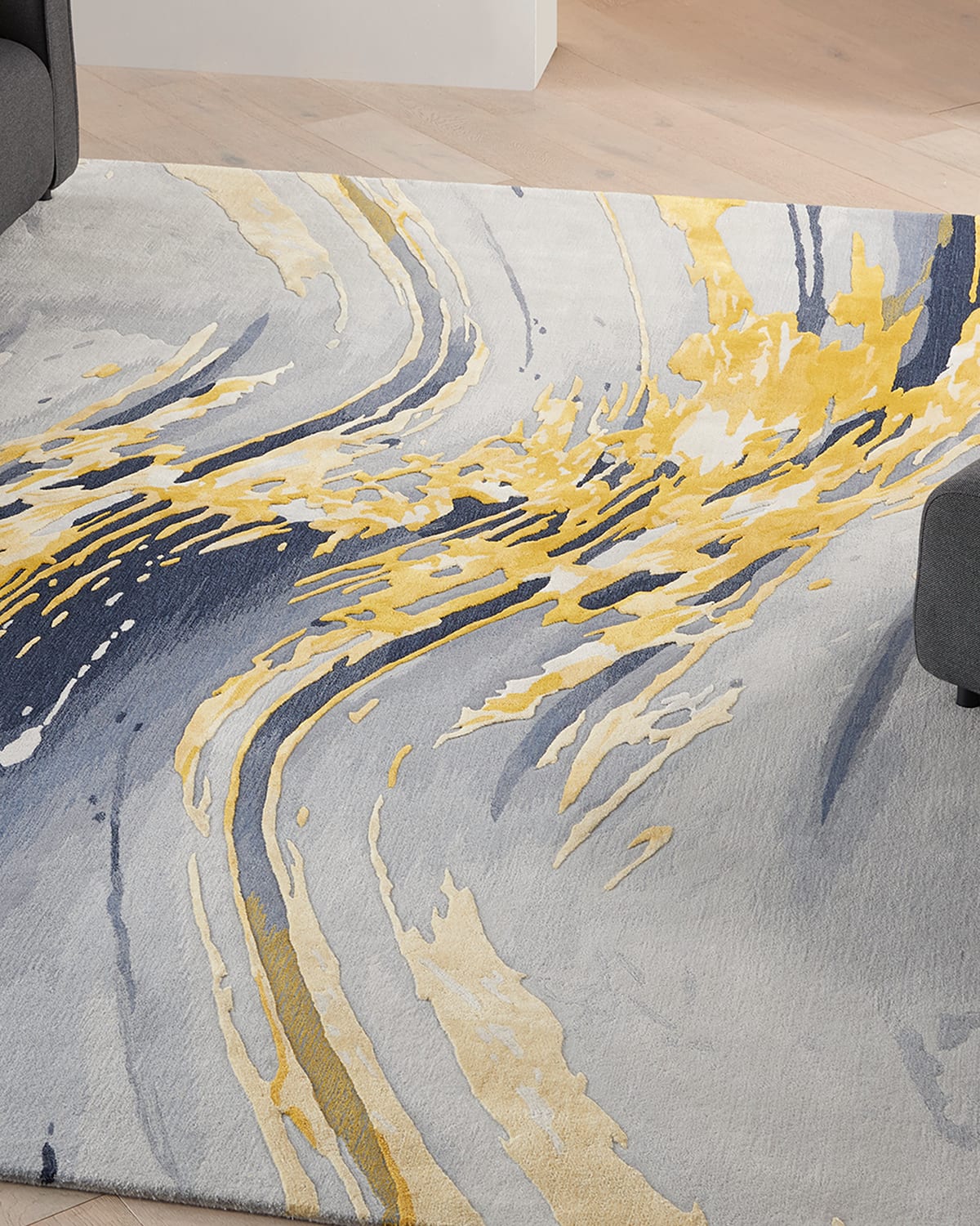 Abstract Gold Hand-Tufted Rug, 5' x 8'