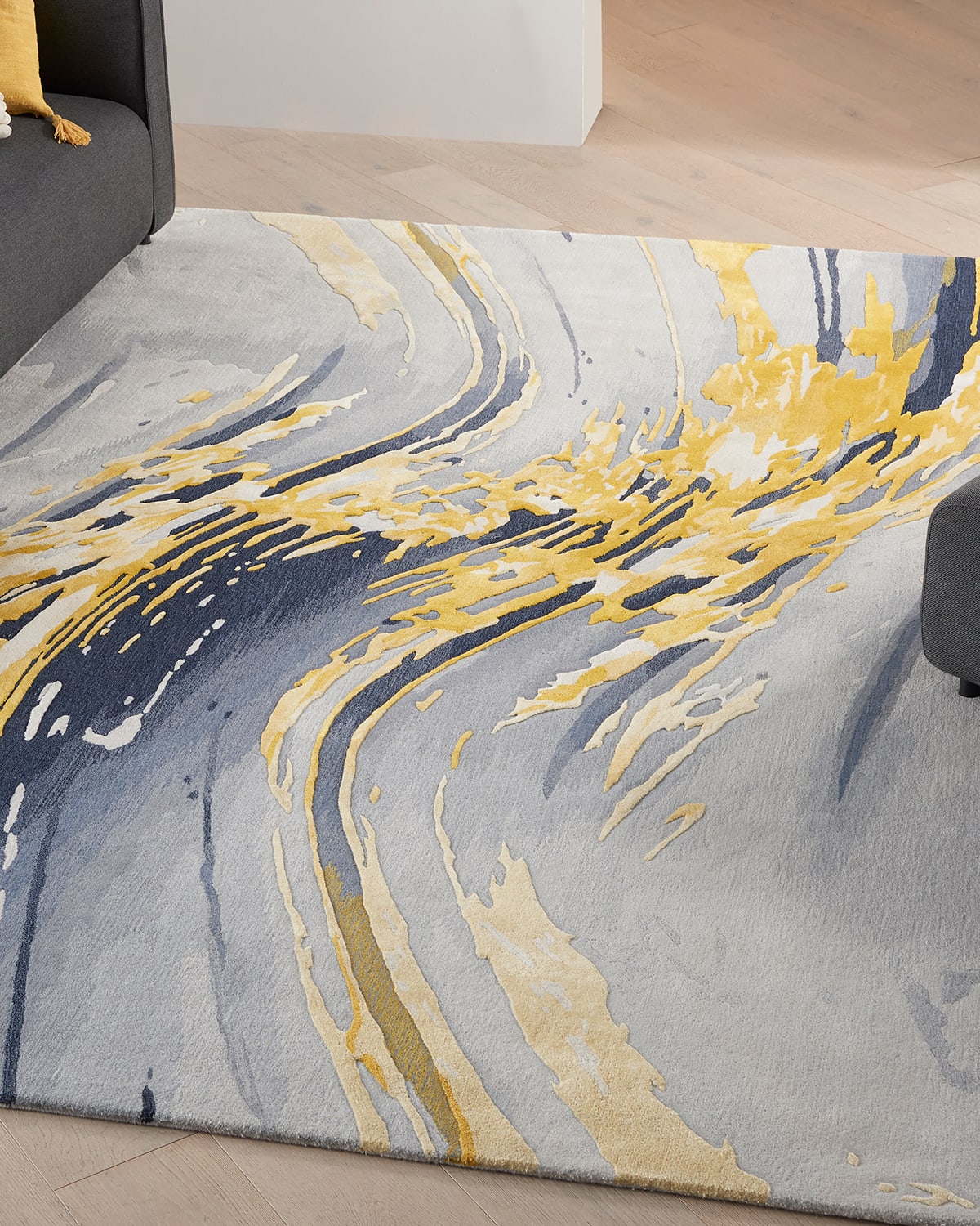 Abstract Gold Hand-Tufted Rug, 8' x 10'