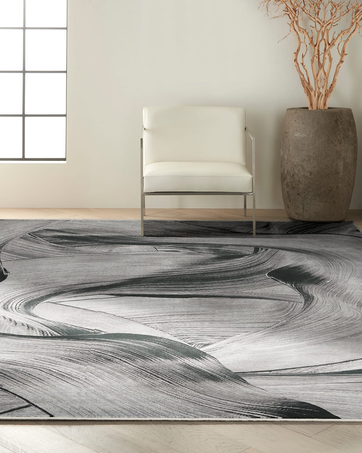 Balian Loom Woven Black Swirl Rug, 9' x 12'