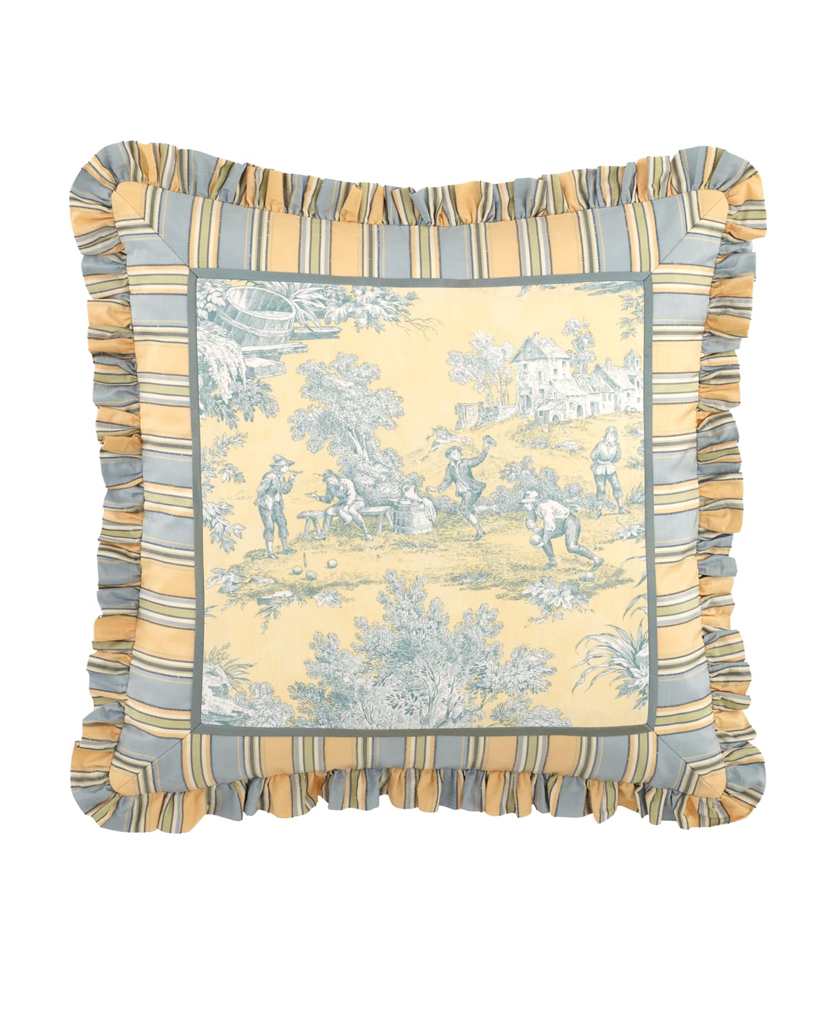 Image Legacy 20"Sq. Lutece Cypress Toile Pillow w/ Striped Ruffle
