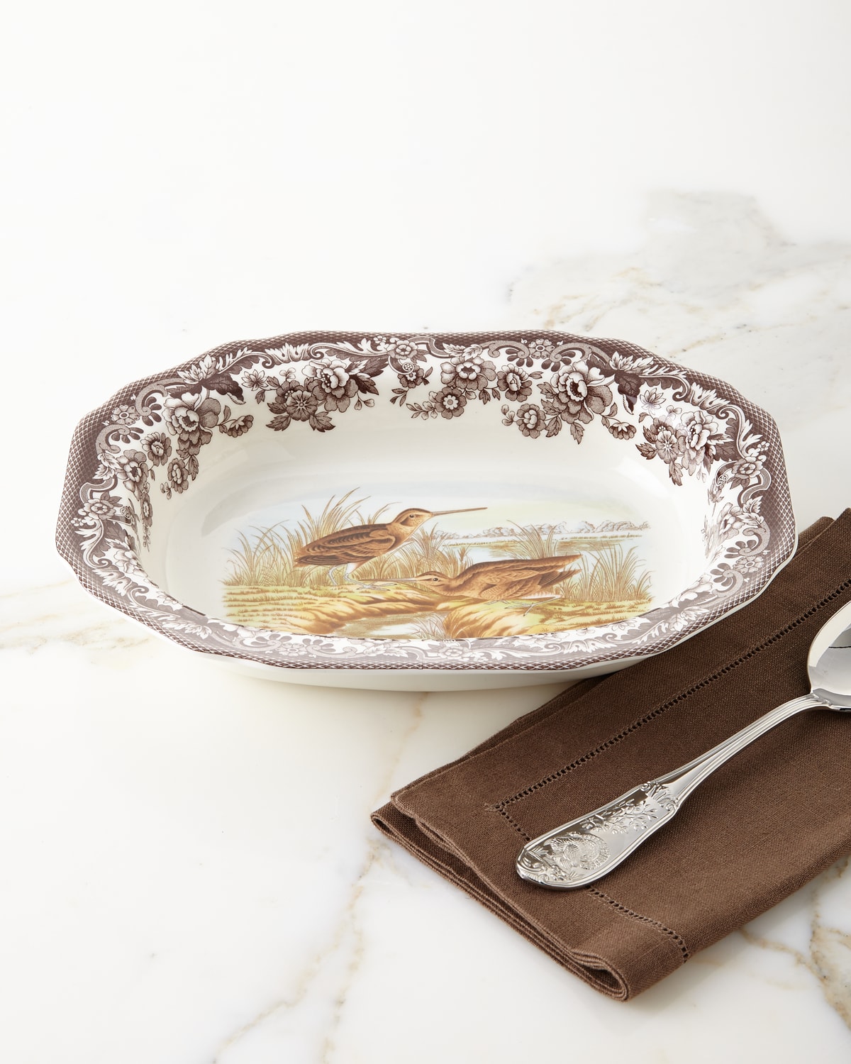 Image Spode Woodland Open Vegetable Serving Dish with Snipe Birds