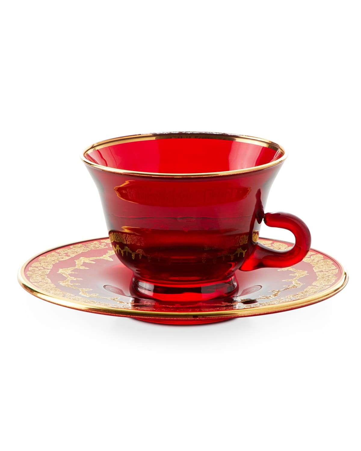 Image Neiman Marcus Red Oro Bello Tea Cup and Saucer, Set of 4