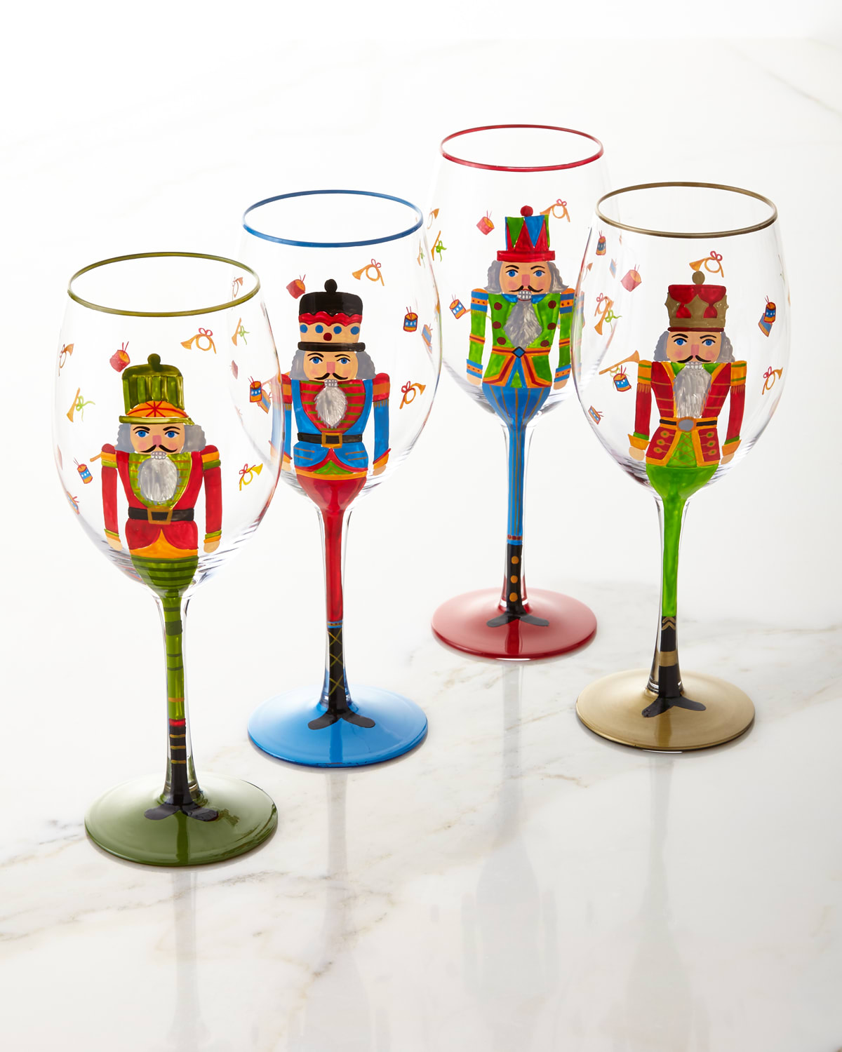 Hand-Painted Santa Wine Glasses, Set of 4 and Matching Items