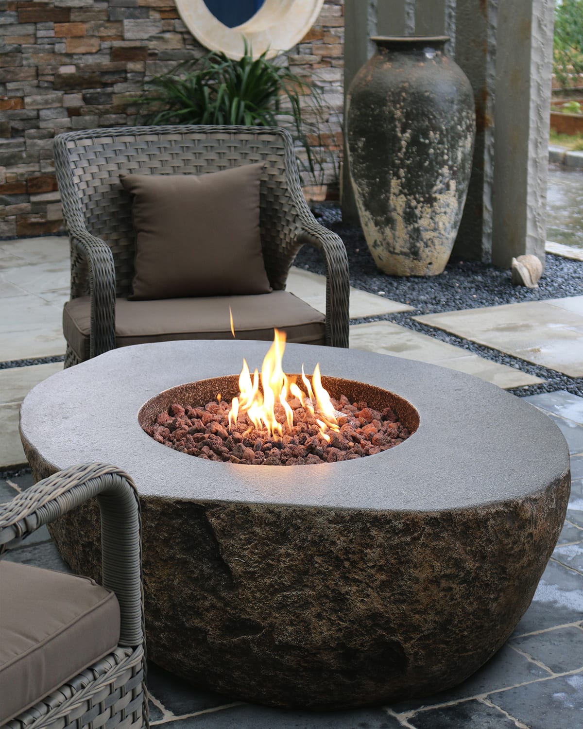 Image Elementi Boulder Outdoor Fire Pit Table with Propane Gas Assembly