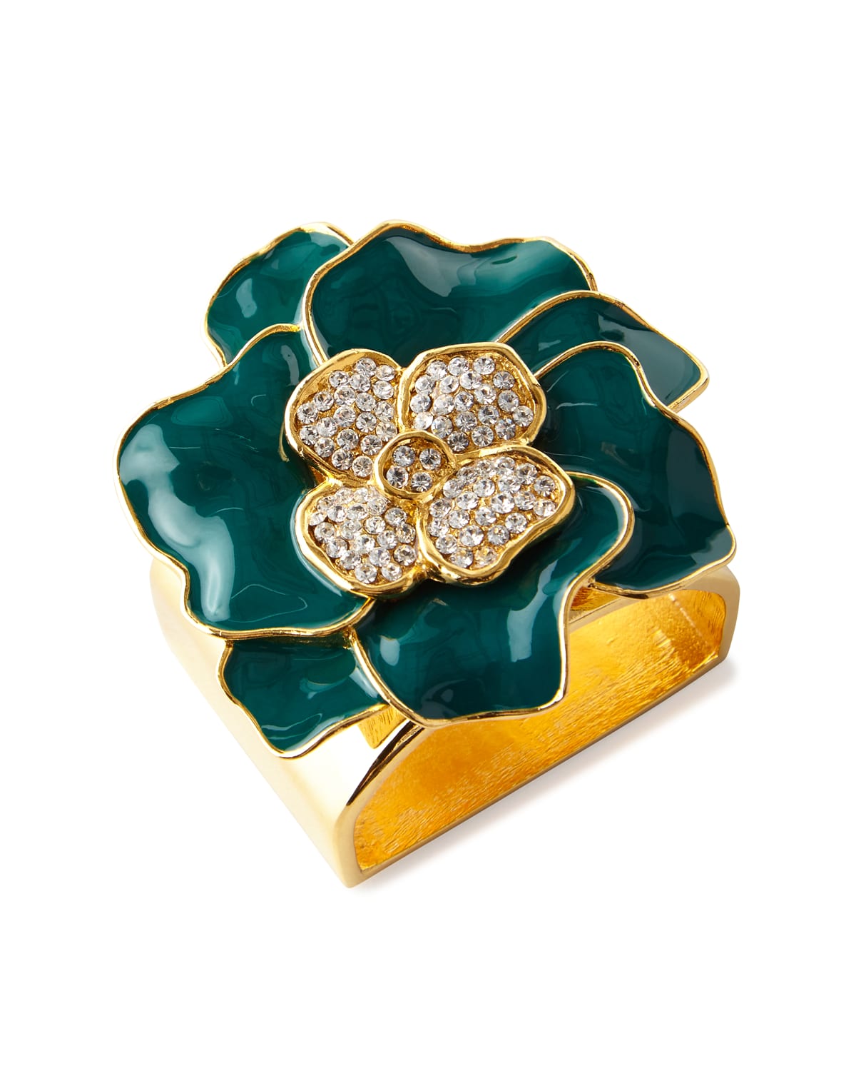 Image Nomi K Forest Green 24K Gold Flower Napkin Ring, Set of 4