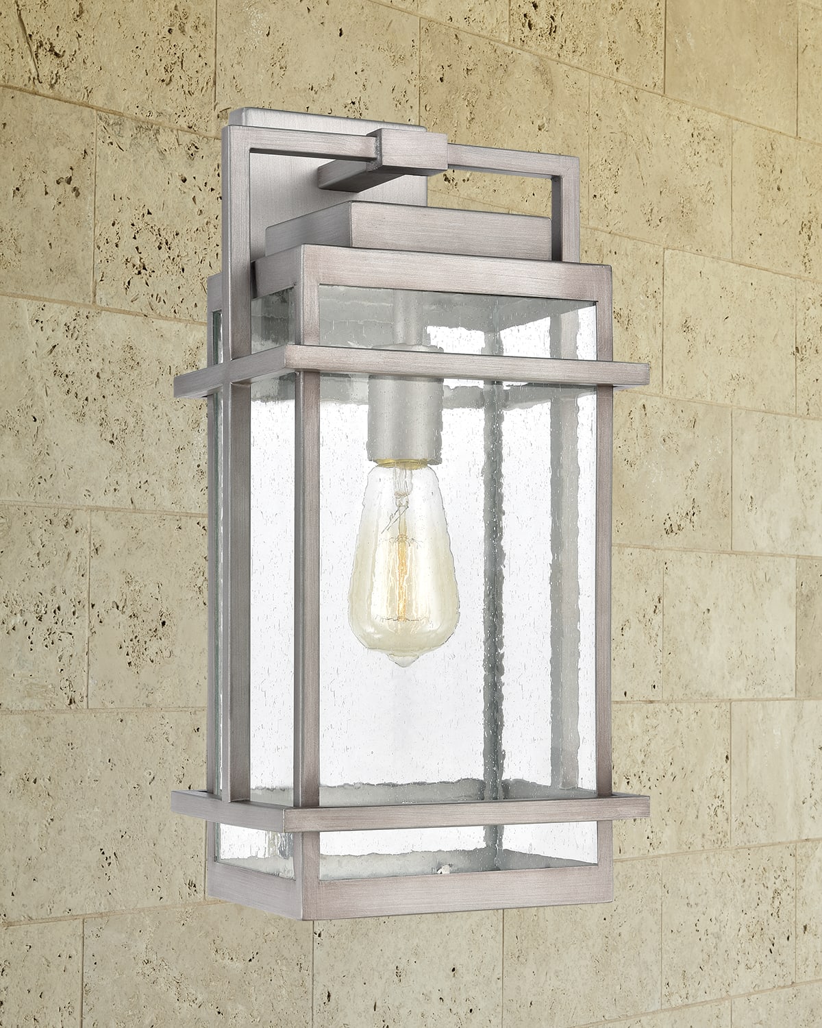 Image Breckenridge 1-Light Outdoor Sconce in Weathered Zinc with Seedy Glass