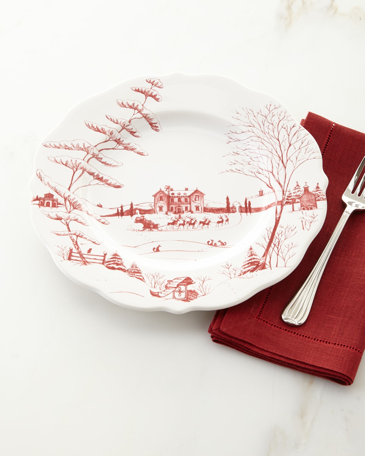 Image Juliska Country Estate Winter Frolic  Ruby Dinner Plate Christmas Eve