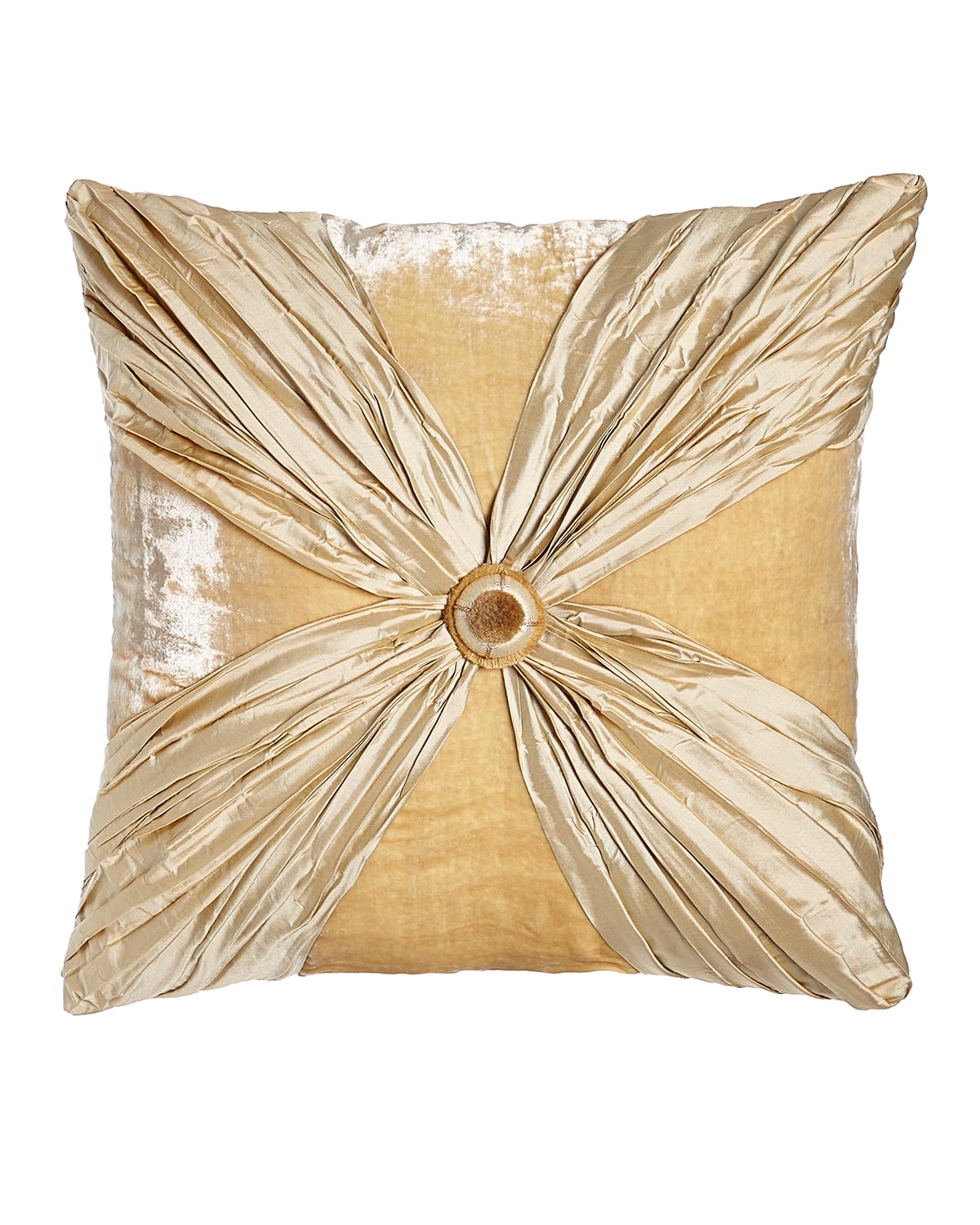 Image Dian Austin Couture Home Neutral Modern Crushed Silk/Velvet Pillow with Rosette, 20"Sq.
