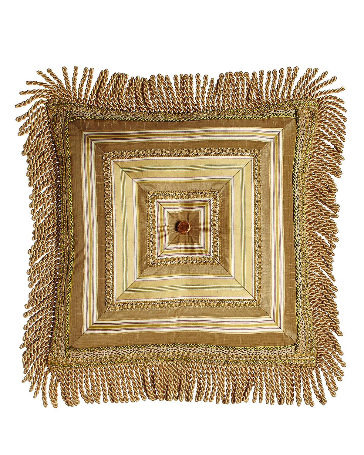Image Sweet Dreams Mitered-Stripe Pillow with Gimp Accents & Bullion Fringe, 18"Sq.