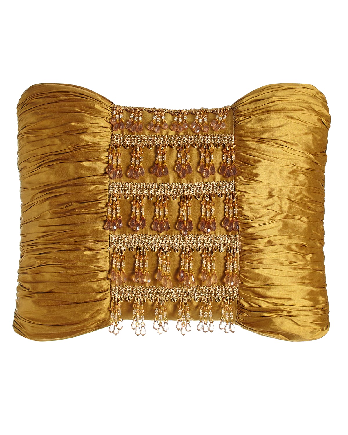 Image Austin Horn Collection Royale Gold Silk Pillow with Beads, 13" x 18"