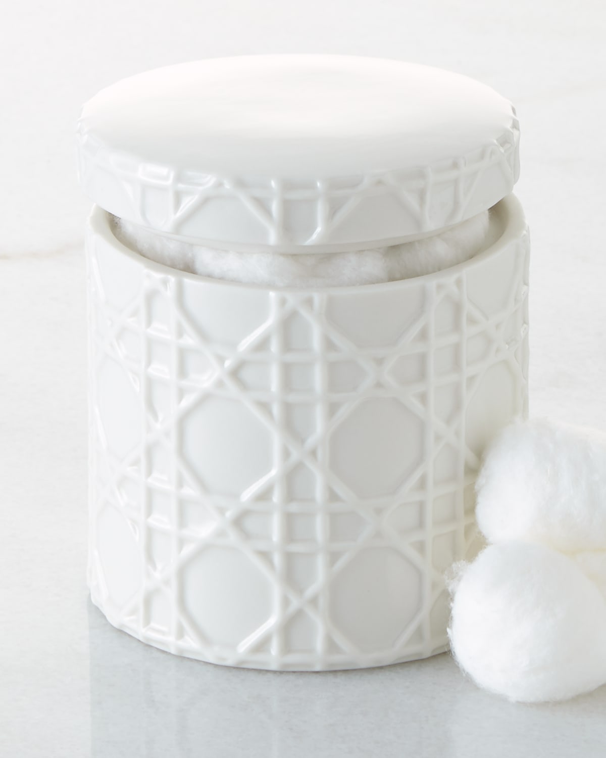 Image Kassatex Cane Embossed Porcelain Cotton Jar