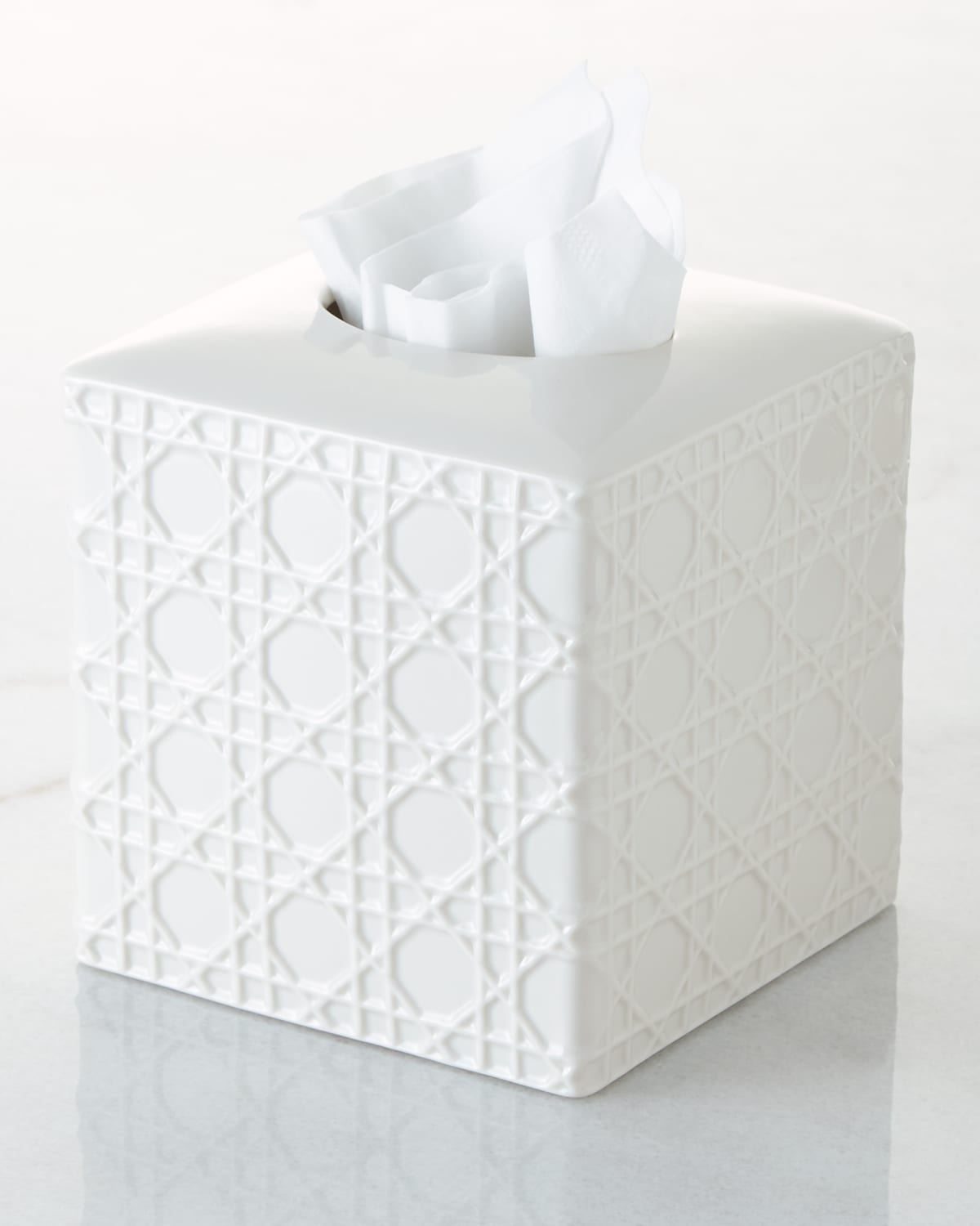 Image Kassatex Cane Embossed Porcelain Tissue Box Cover