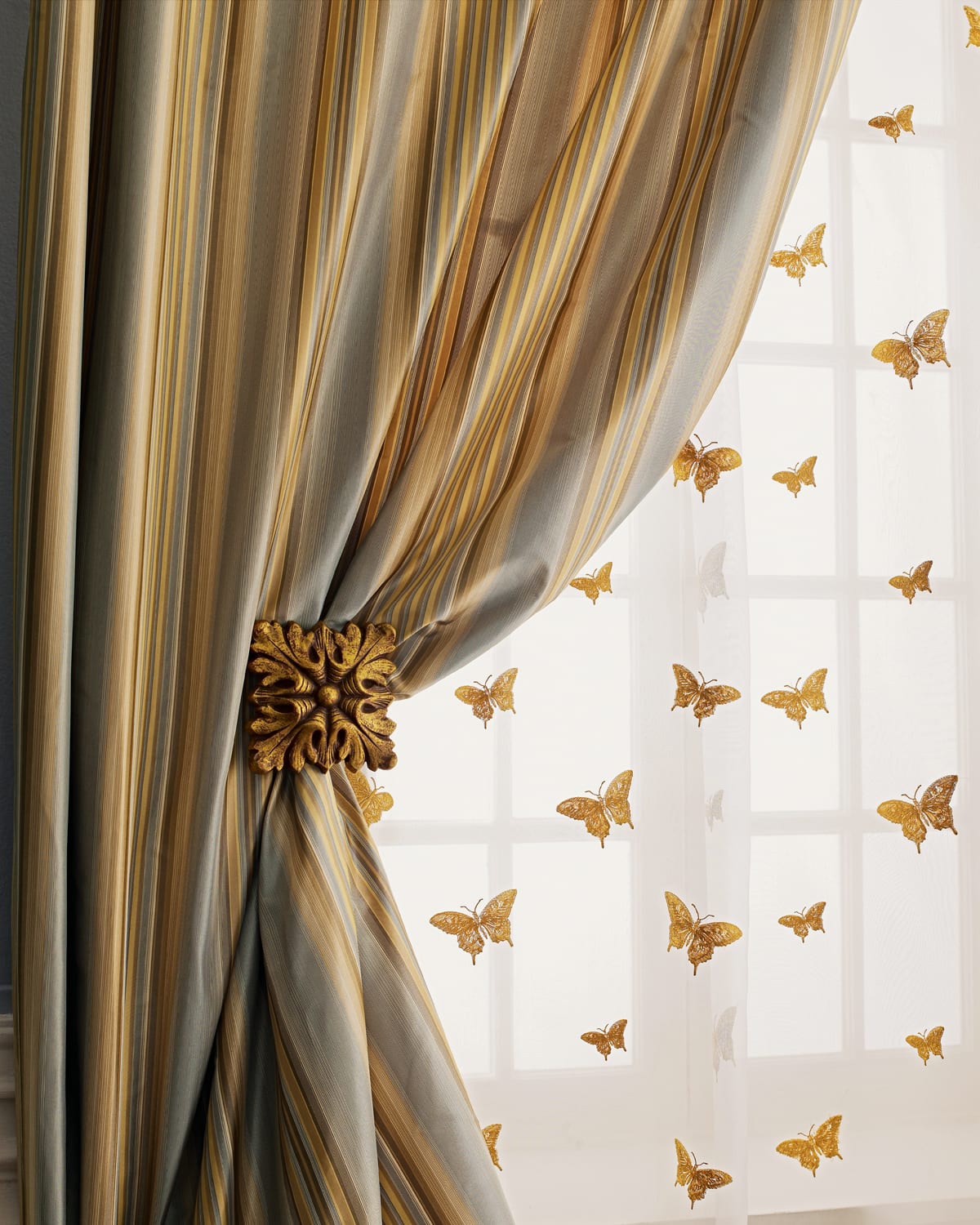 Image Home Silks Each 84"L Milano Striped Curtain