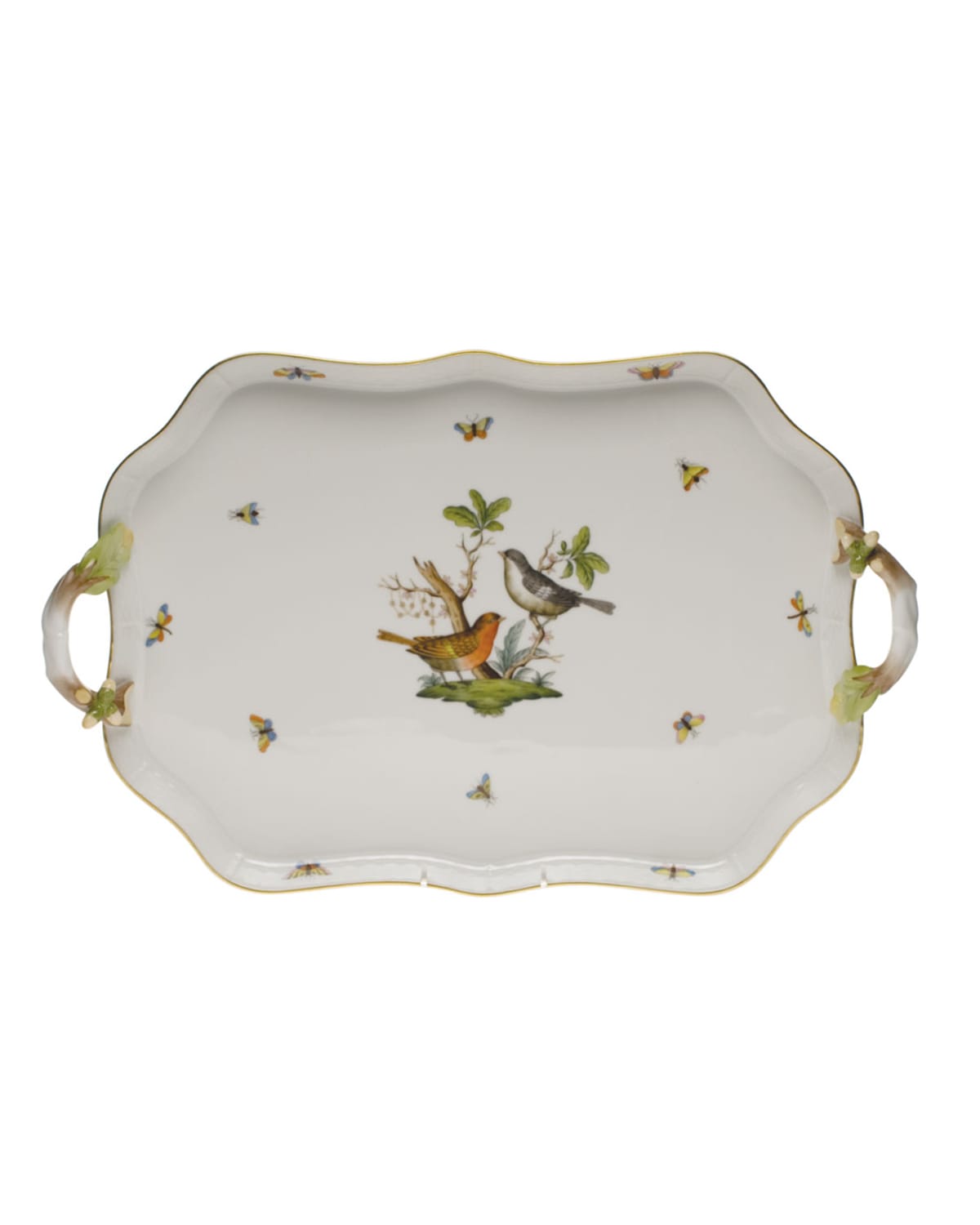 Image Herend Rothschild Bird Rectangular Tray with Branch Handles