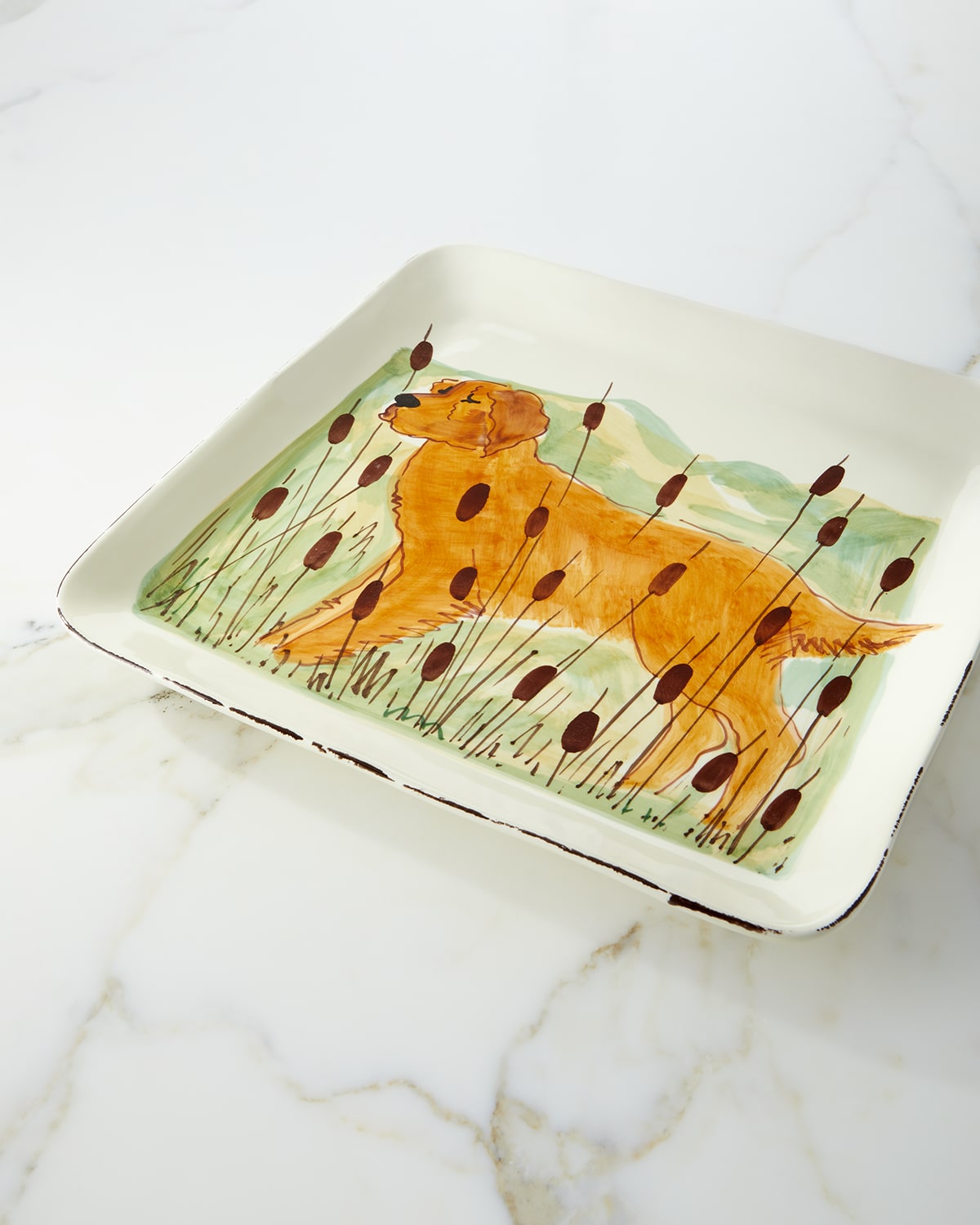 Image Vietri Wildlife Hunting Dog Large Square Platter