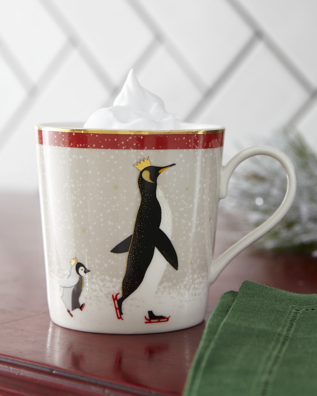 Image Portmeirion Sara Miller Red Penguin Holiday Mugs, Set of 4