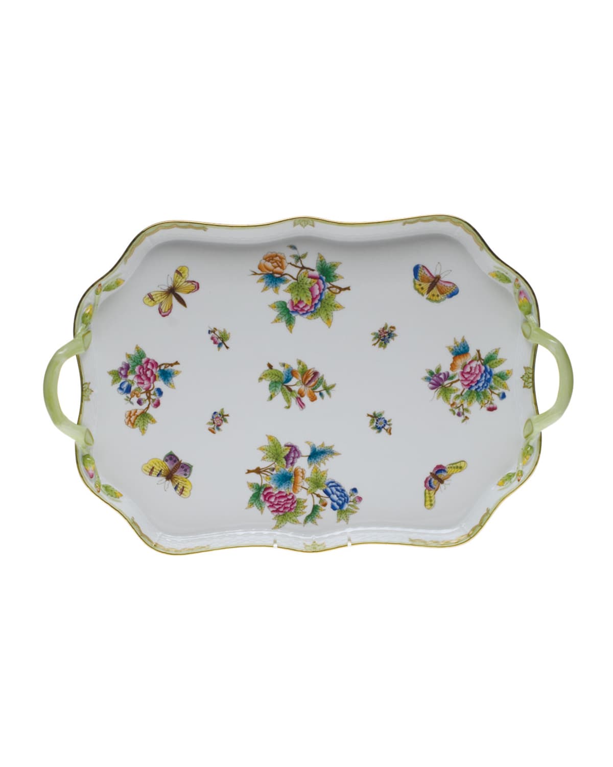 Image Herend Queen Victoria Rectangle Tray with Branch Handles
