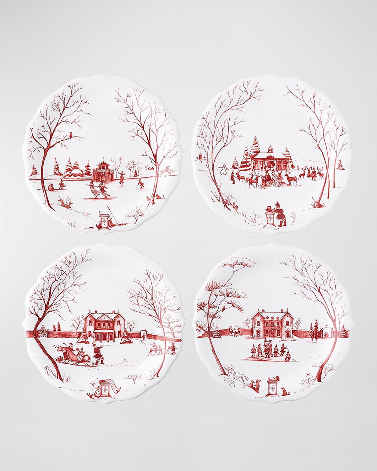 Image Juliska Country Estate Winter Frolic Mr. & Mrs. Claus Ruby Party Plates, Set of 4