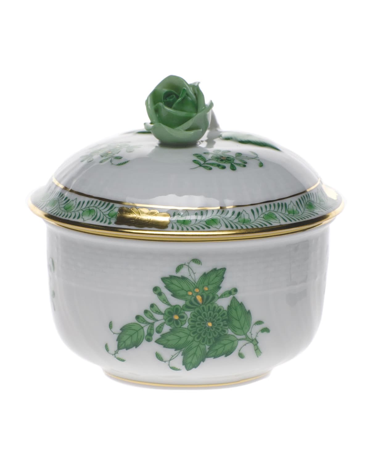 Image Herend Chinese Bouquet Green Covered Sugar Dish with Rose