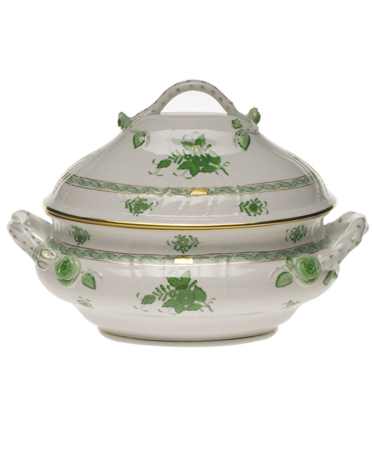 Image Herend Chinese Bouquet Green Tureen with Branch Handle