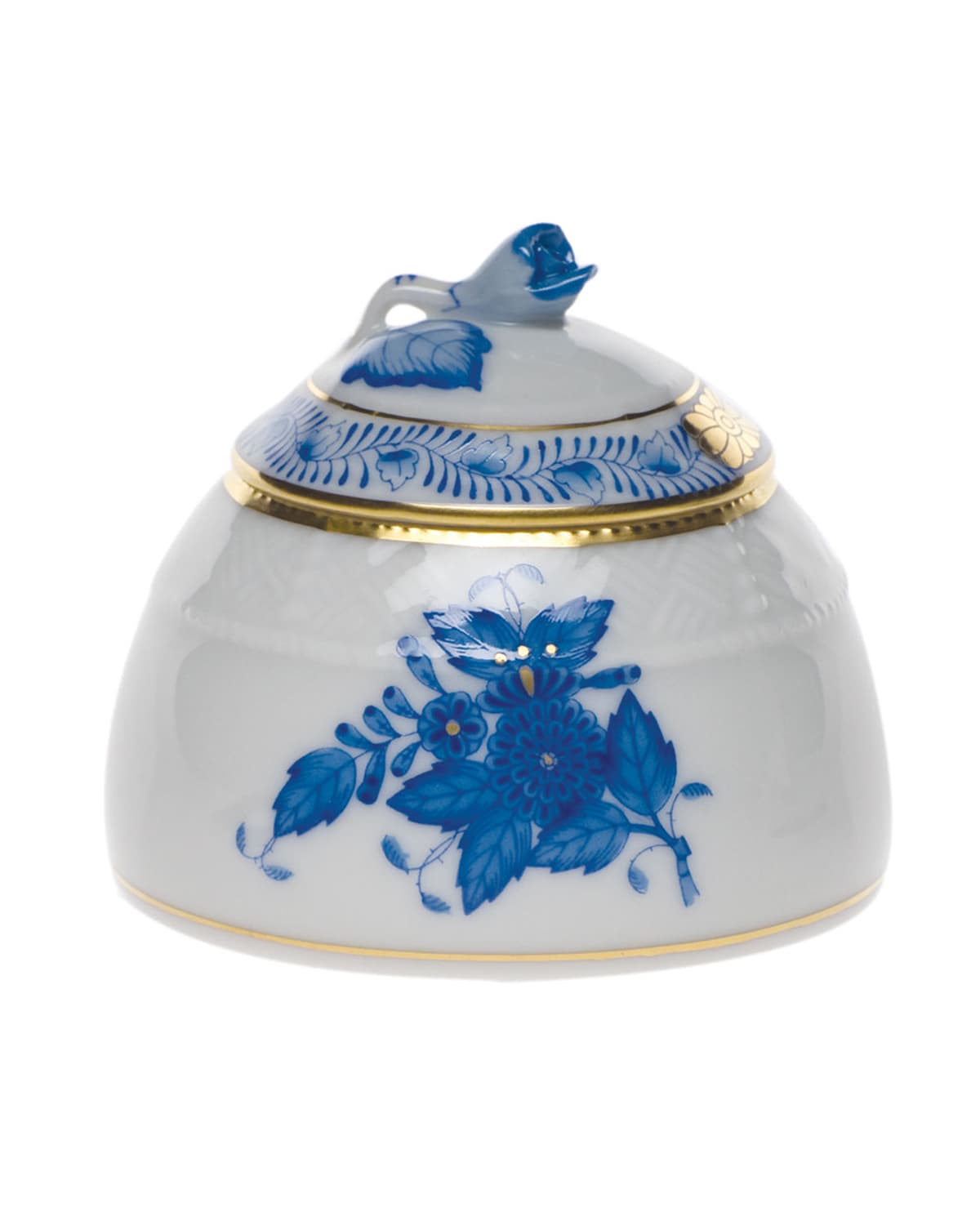 Image Herend Chinese Bouquet Blue Honey Pot with Rose