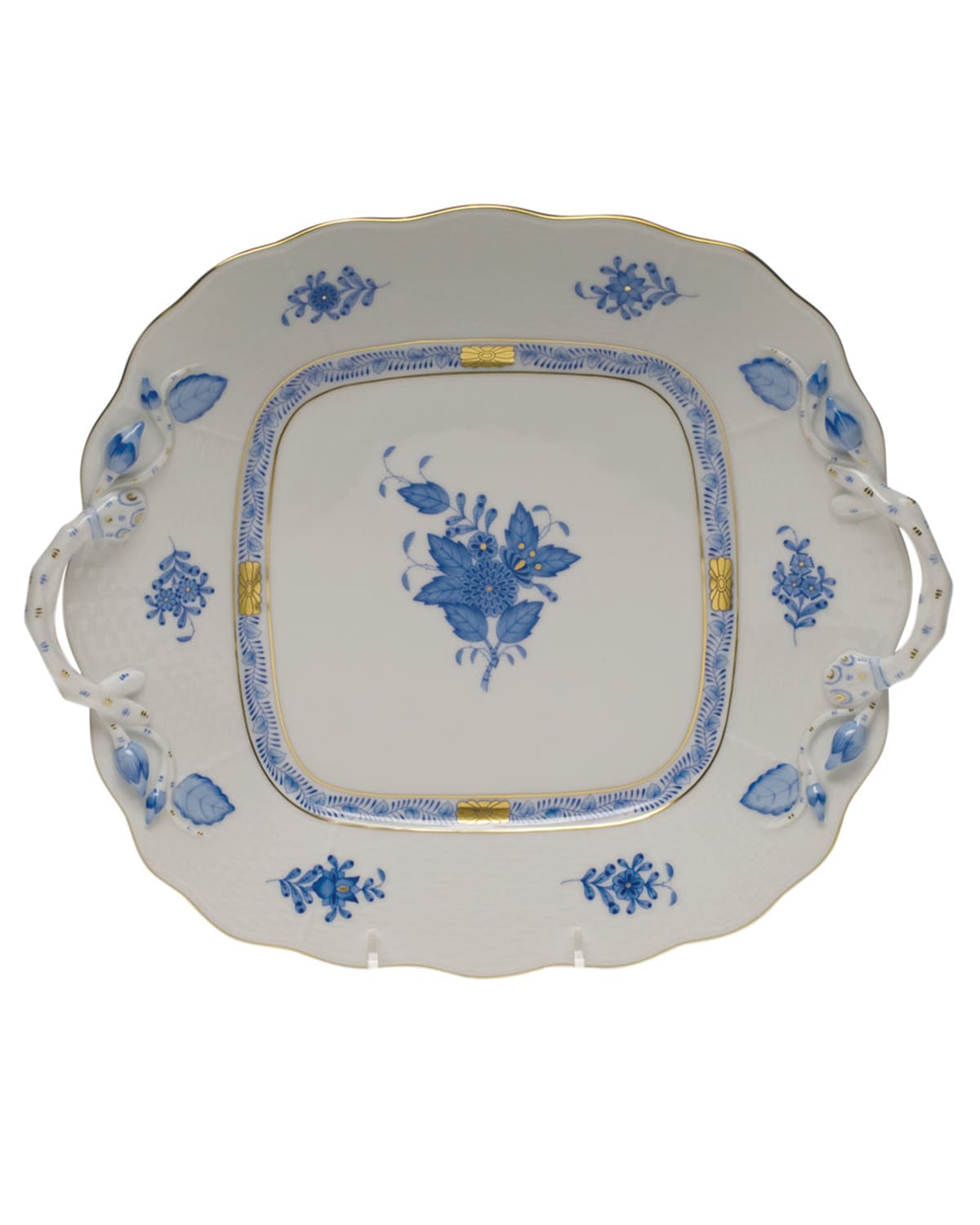 Image Herend Chinese Bouquet Blue Butter Dish with Branch Handles