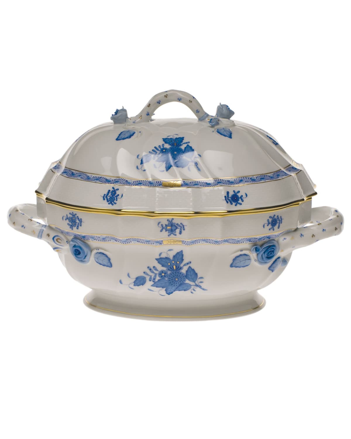 Image Herend Chinese Bouquet Blue Tureen with Branch Handle