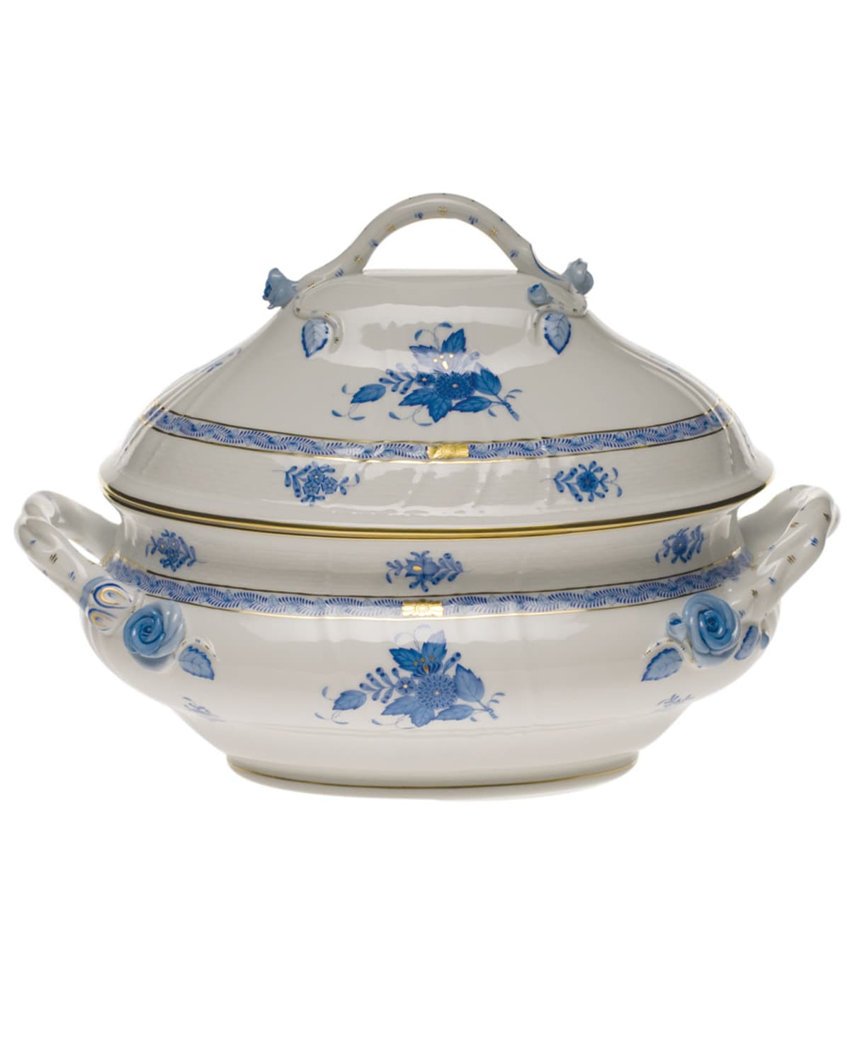 Image Herend Chinese Bouquet Blue Tureen with Branch Handle