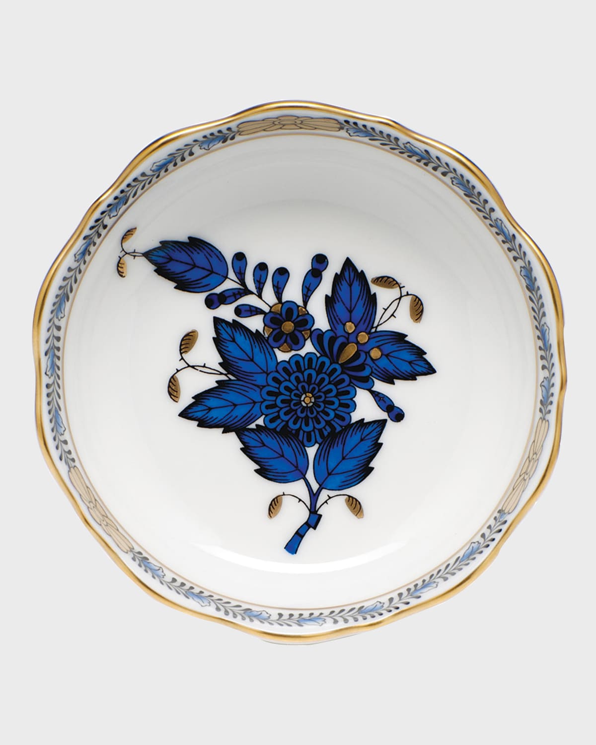 Image Herend Chinese Bouquet Mini Scalloped Dish - Black Sapphire
