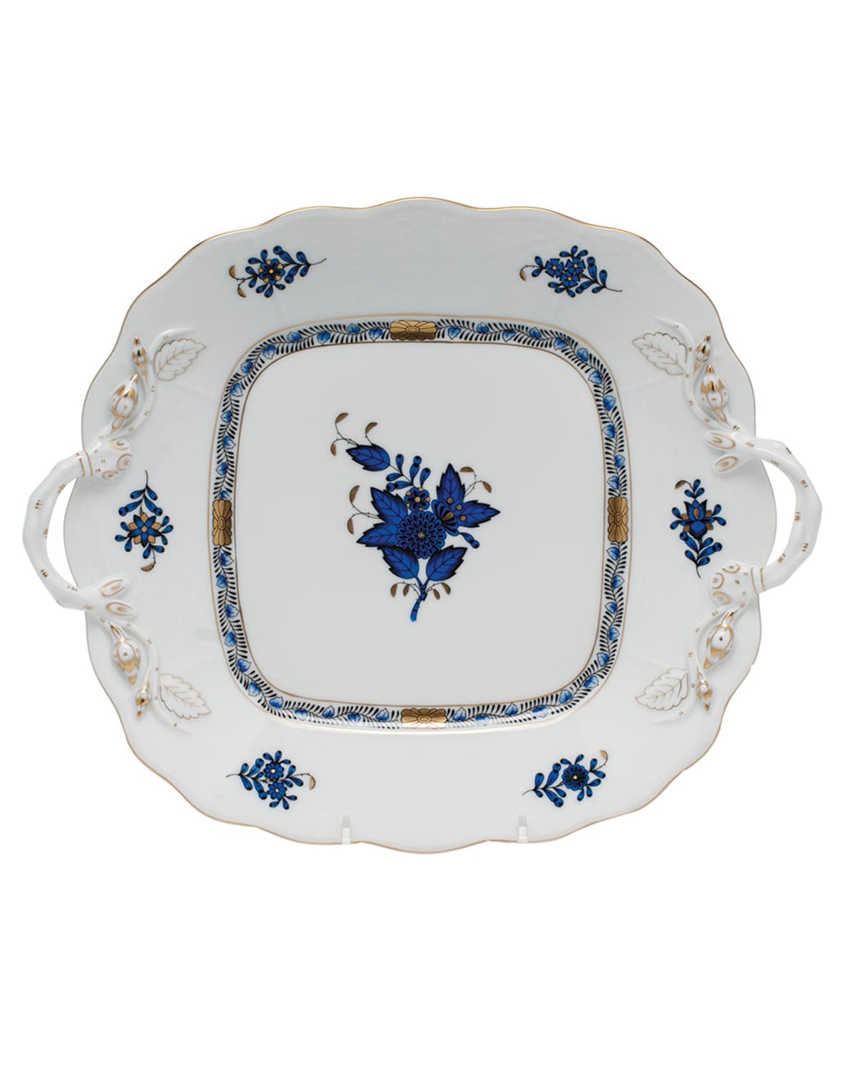 Image Herend Chinese Bouquet Black Sapphire Square Cake Plate with Handles