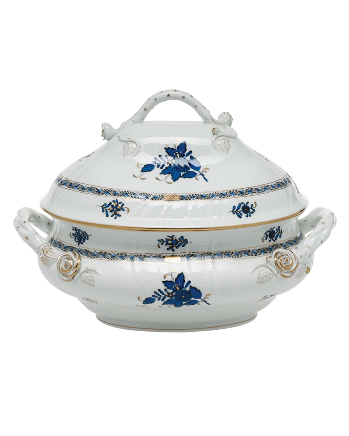 Image Herend Chinese Bouquet Black Sapphire Tureen with Branch Handle
