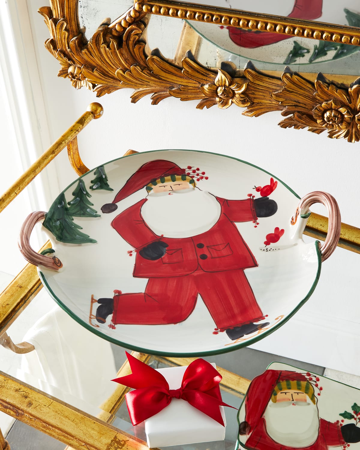 Image Vietri Old St. Nick Ice Skating Handled Round Platter