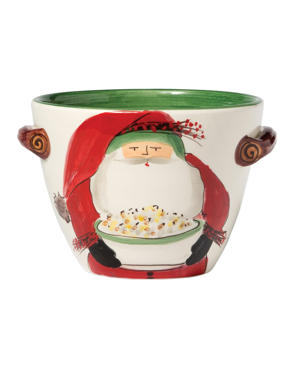 Image Vietri Old St. Nick Handled Deep Serving Bowl with Popcorn