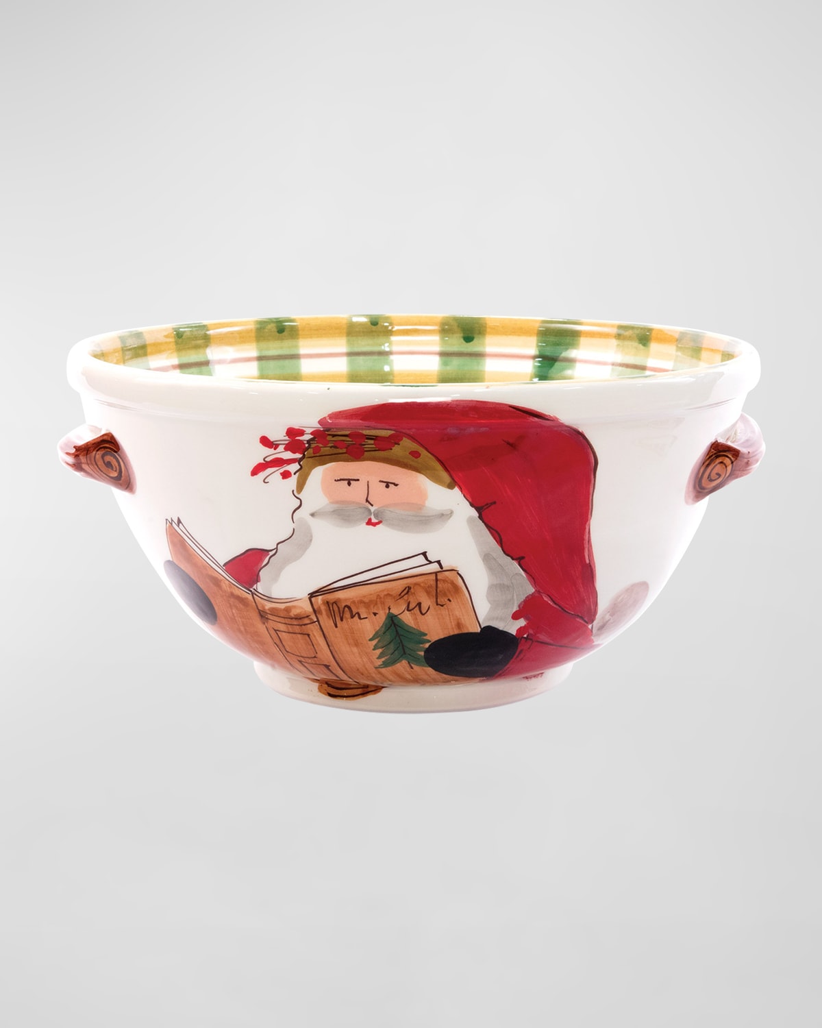 Image Vietri Old St. Nick Handled Medium Bowl with Santa Reading