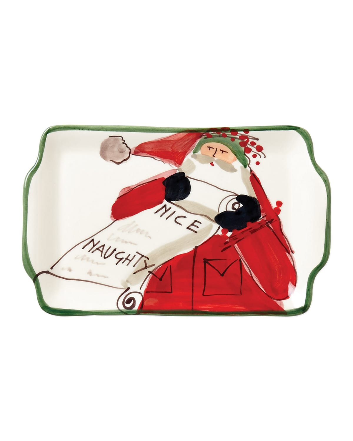 Image Vietri Old St. Nick Rectangular Plate - Naughty or Nice