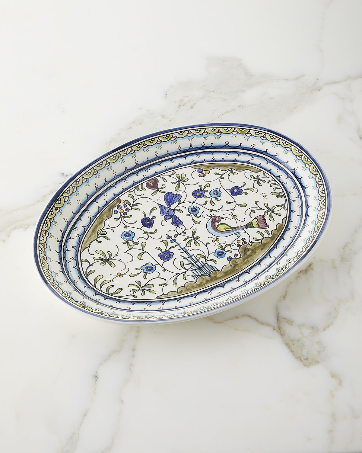 Image Neiman Marcus Pavoes Blue And Green Oval Platter