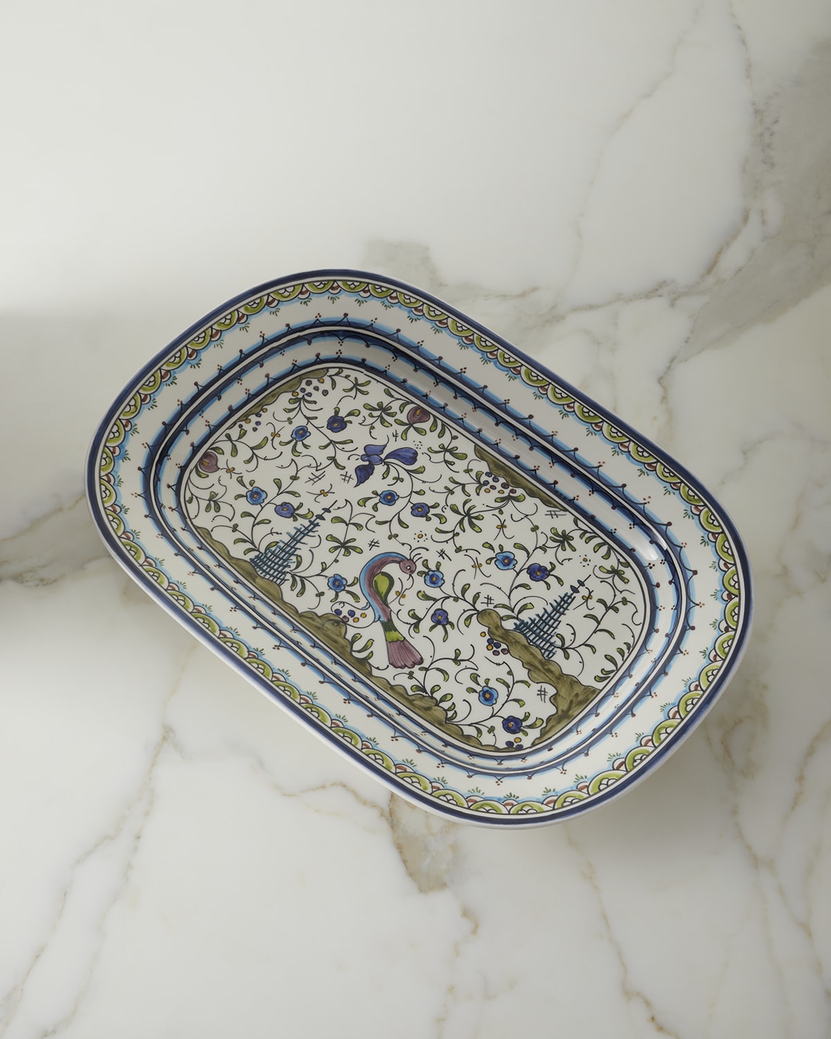 Image Neiman Marcus Blue and Green Pavoes Rectangular Platter